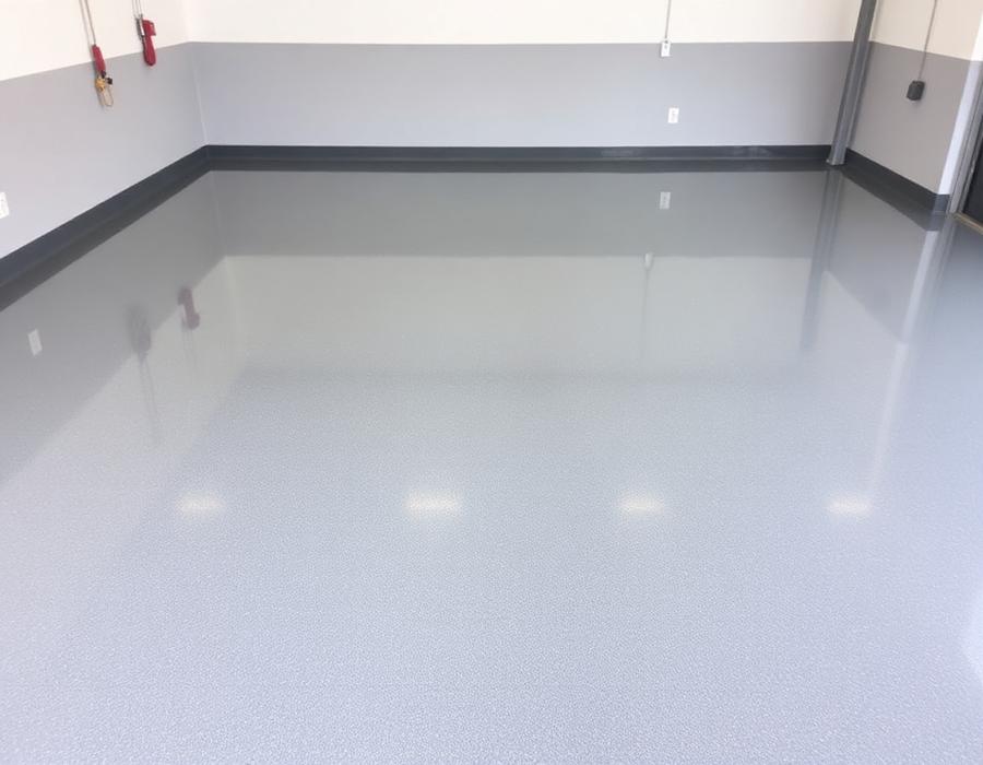 Glossy gray epoxy coated garage floor